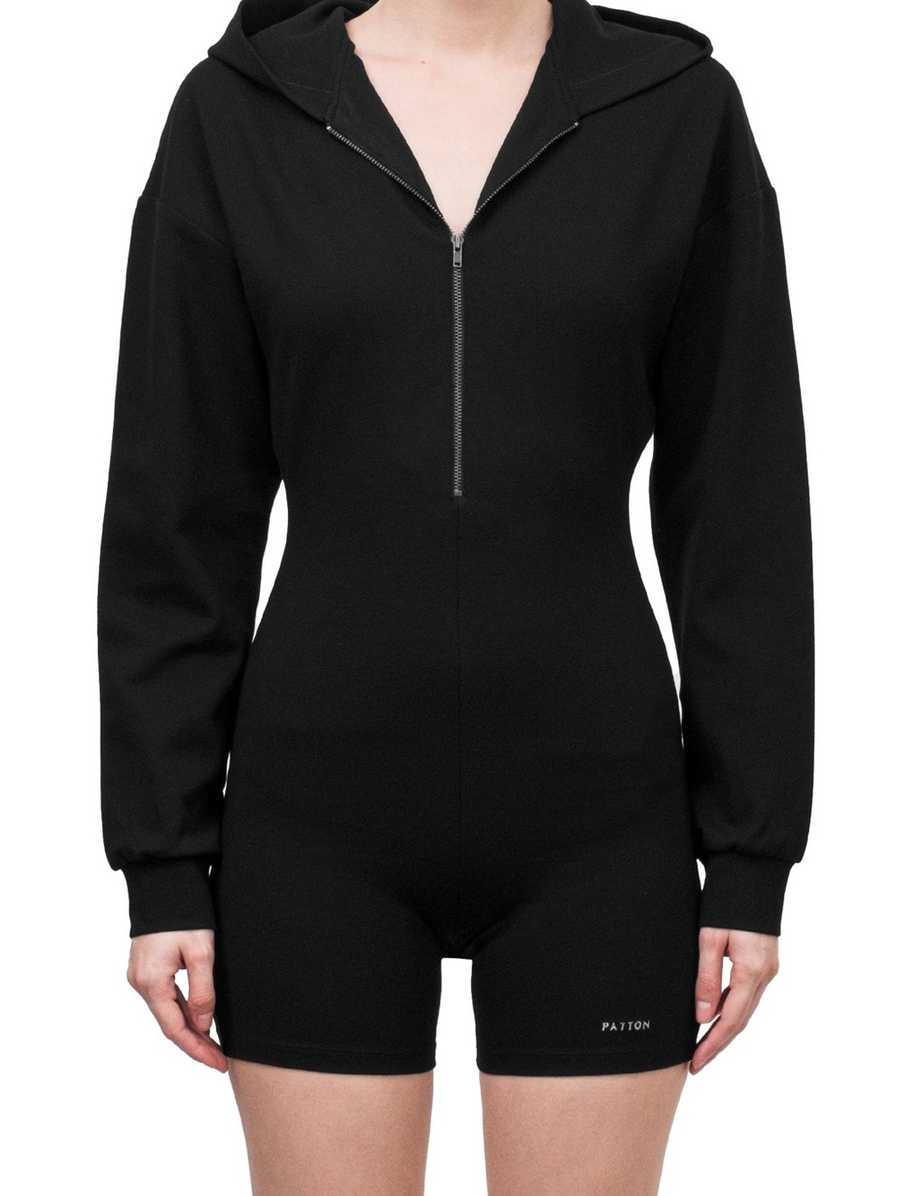 Patton Uni Black Hoodie Short Romper with Front Zip - large